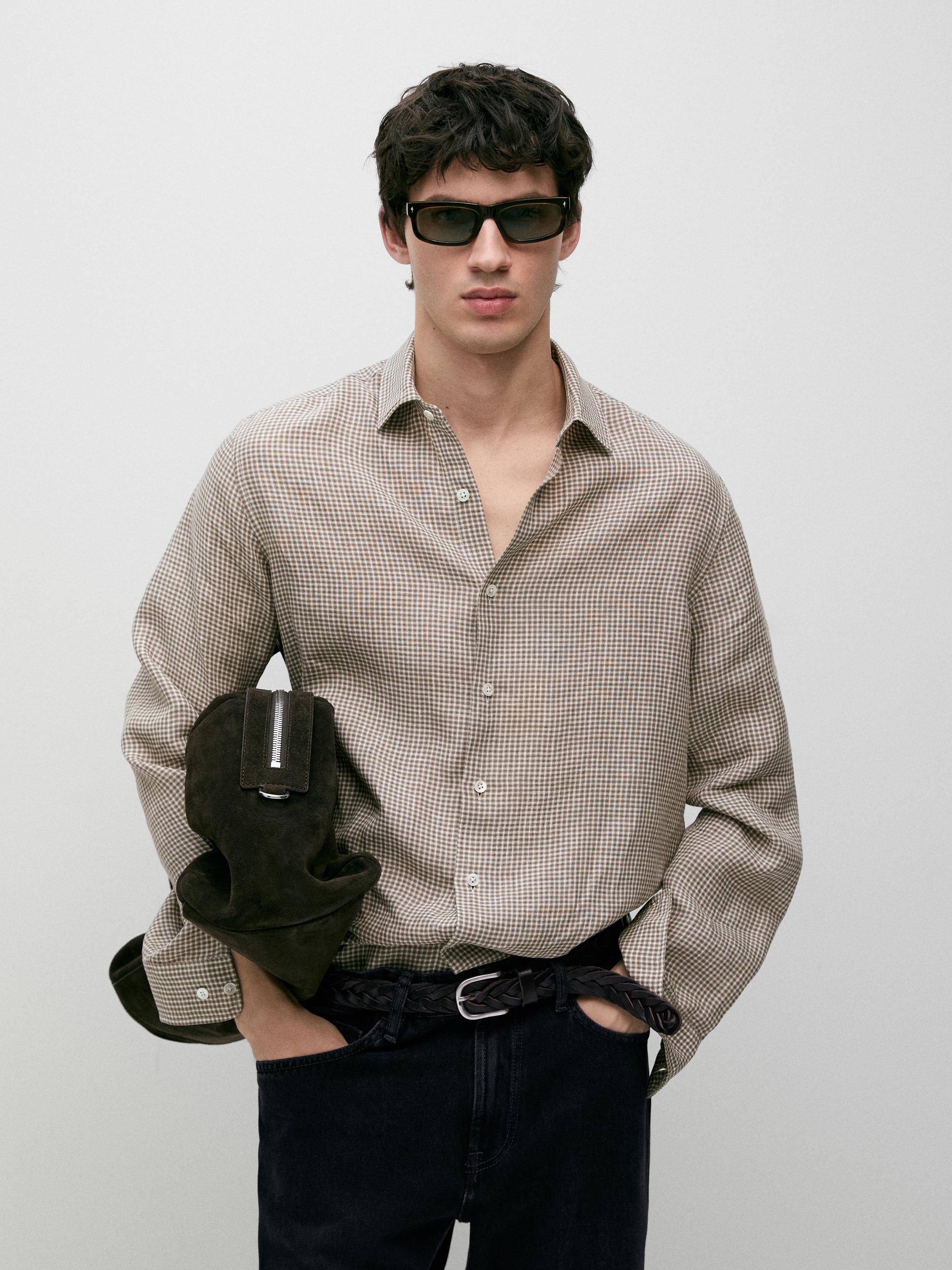 100% linen regular fit check shirt