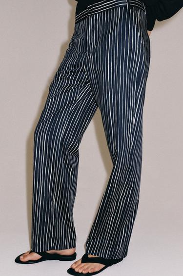 Zara ZW COLLECTION STRIPED PANTS - Navy blue