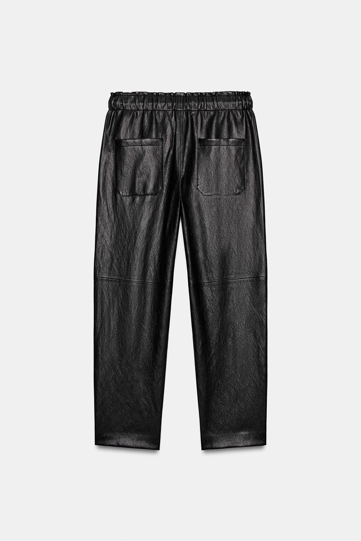 Женские брюки Zara Faux Leather Elastic-Waist, цвет: Чёрный — фото 7