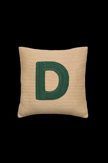 Zara CHILDREN'S EMBROIDERED LETTER D THROW PILLOW - Yellow