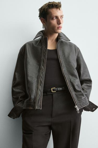 BLOUSON EN CUIR EFFET DÉLAVÉ VINTAGE - Noir de Zara - Image 5