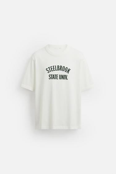 RIBBED SLOGAN T-SHIRT - Oyster-white by Zara