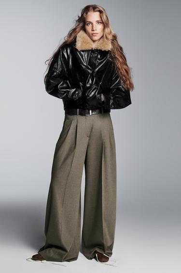 Zara WIDE LEG PLEATED PANTS ZW COLLECTION - brown vigore