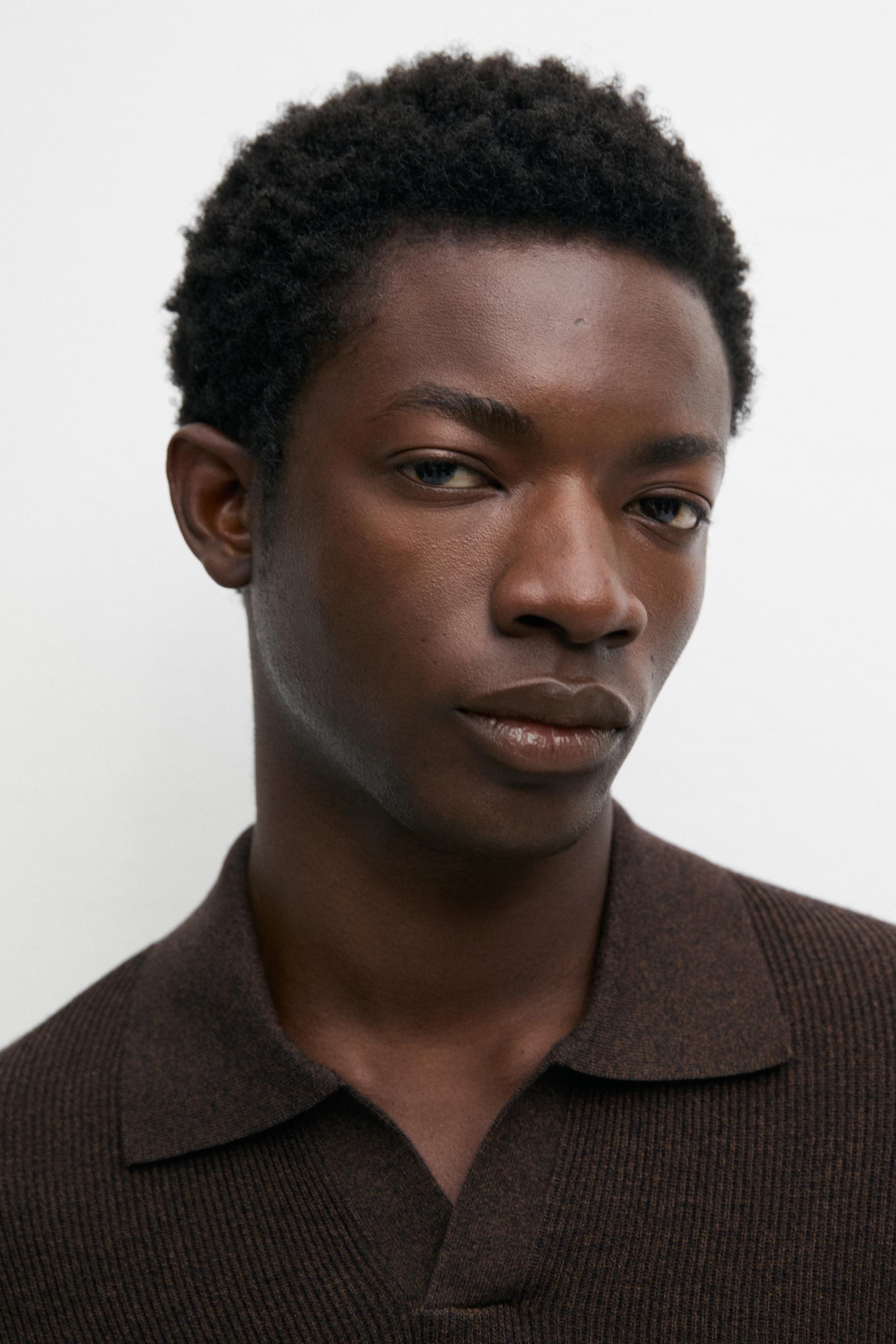 Cotton blend knit polo sweater