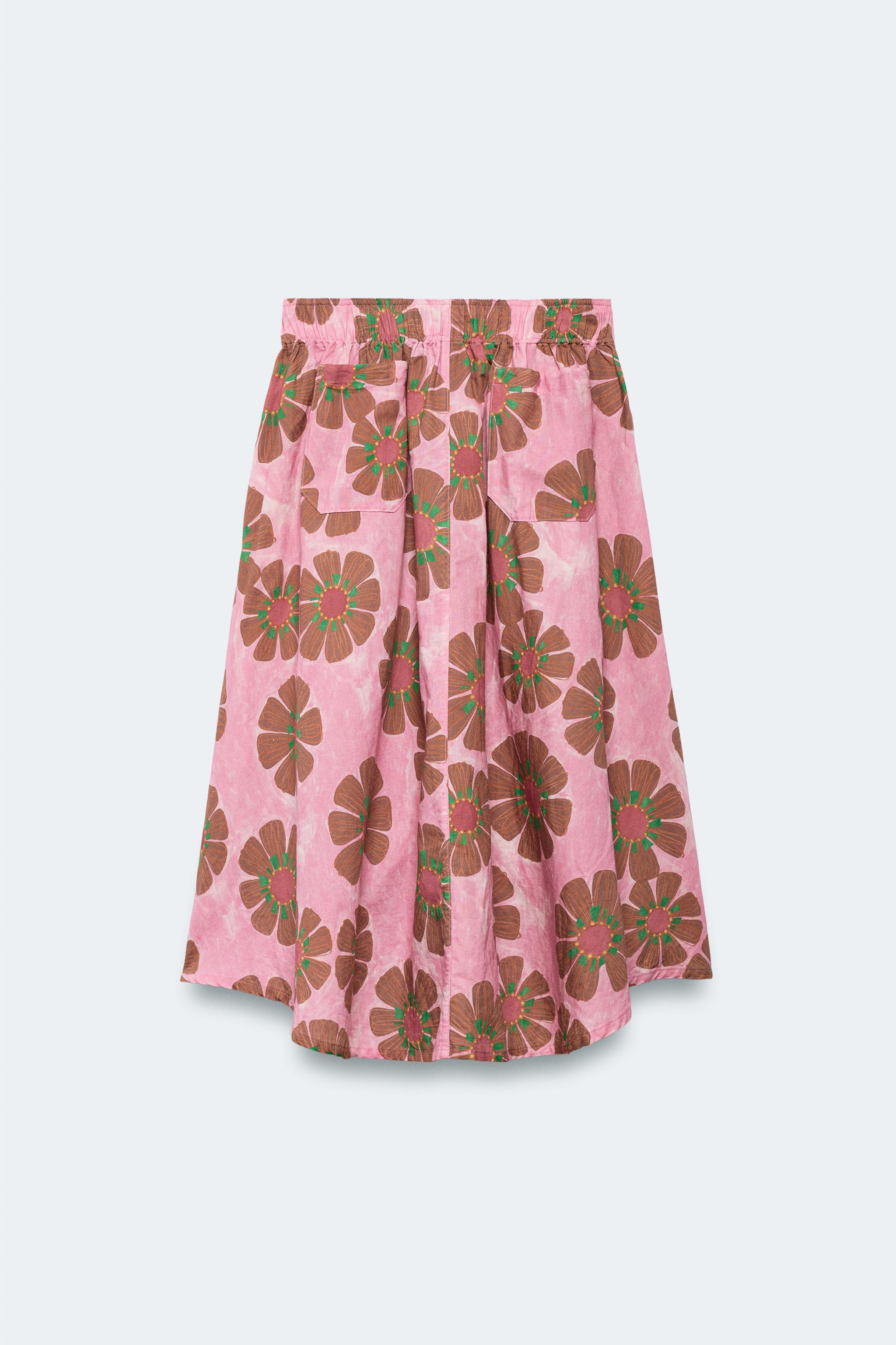 LIMITED EDITION FLORAL LINEN BLEND MIDI SKIRT