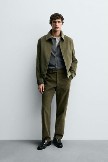 RELAXED FIT CORDUROY TROUSERS - Khaki Green by Zara - Image 0