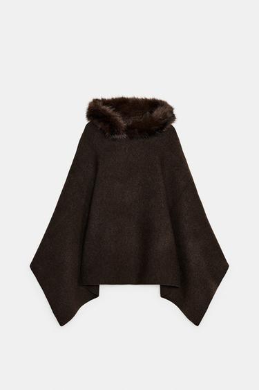 CAPE EN MAILLE EFFET FOURRURE - Marron de Zara - Image 2