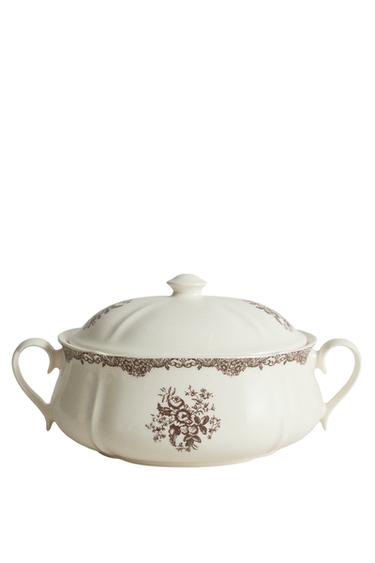 TERRINA DE CERÂMICA COM ESTAMPA FLORAL - Marrom da Zara