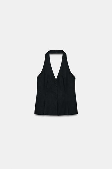 TOP GILET HALTER BOUTON RECOUVERT - Noir de Zara - Image 4