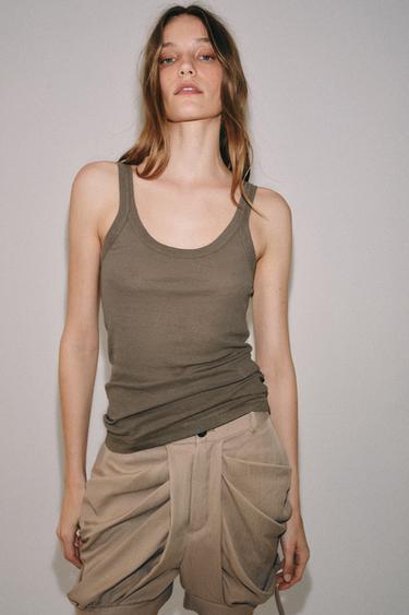 FLIESSENDES TRÄGERTOP - Braun / Braungrau von Zara
