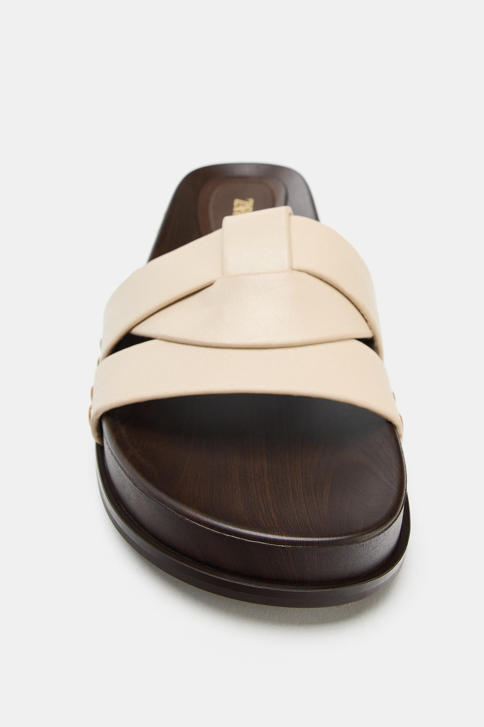Женские сандалии Zara CROSSOVER FLAT LEATHER SANDALS — фото 5