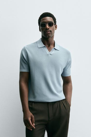 RIB KNIT POLO SHIRT - Sky blue by Zara