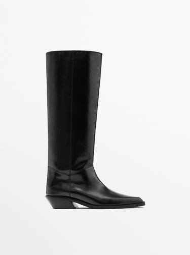Zara Leather cowboy boots - Black