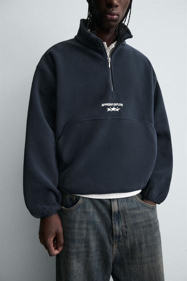 SWEAT POLAIRE COL ZIPPÉ BRODÉ - Bleu marine de Zara - Image 4