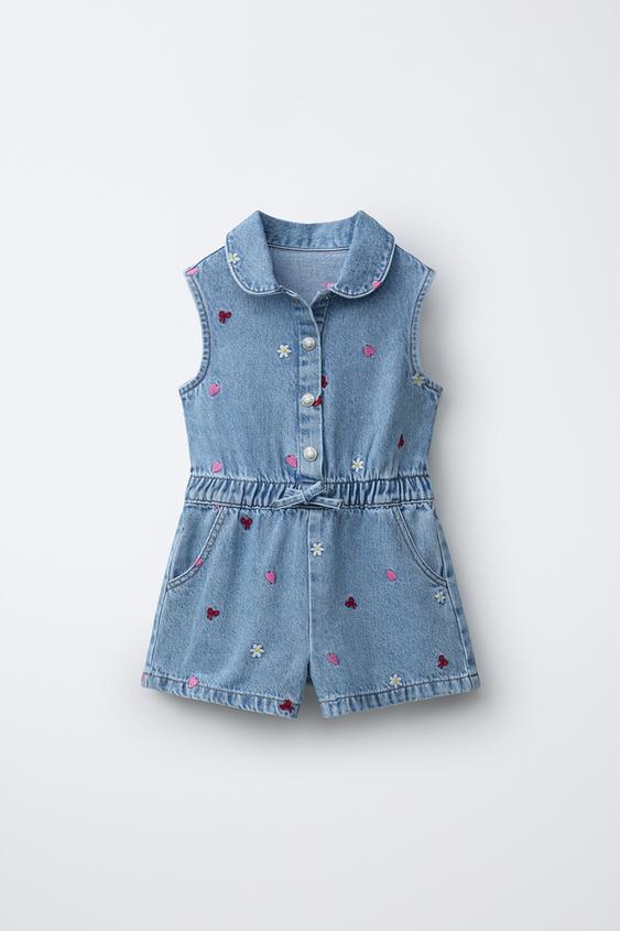 EMBROIDERED DENIM PLAYSUIT - Mid-blue by Zara - Image 0