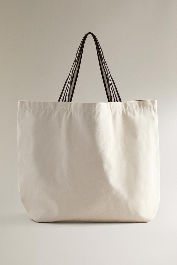 OBOUSTRANNÁ TEXTILNÍ TAŠKA SHOPPER S PROUŽKY - Režná bílá od Zara - Obrázek 0