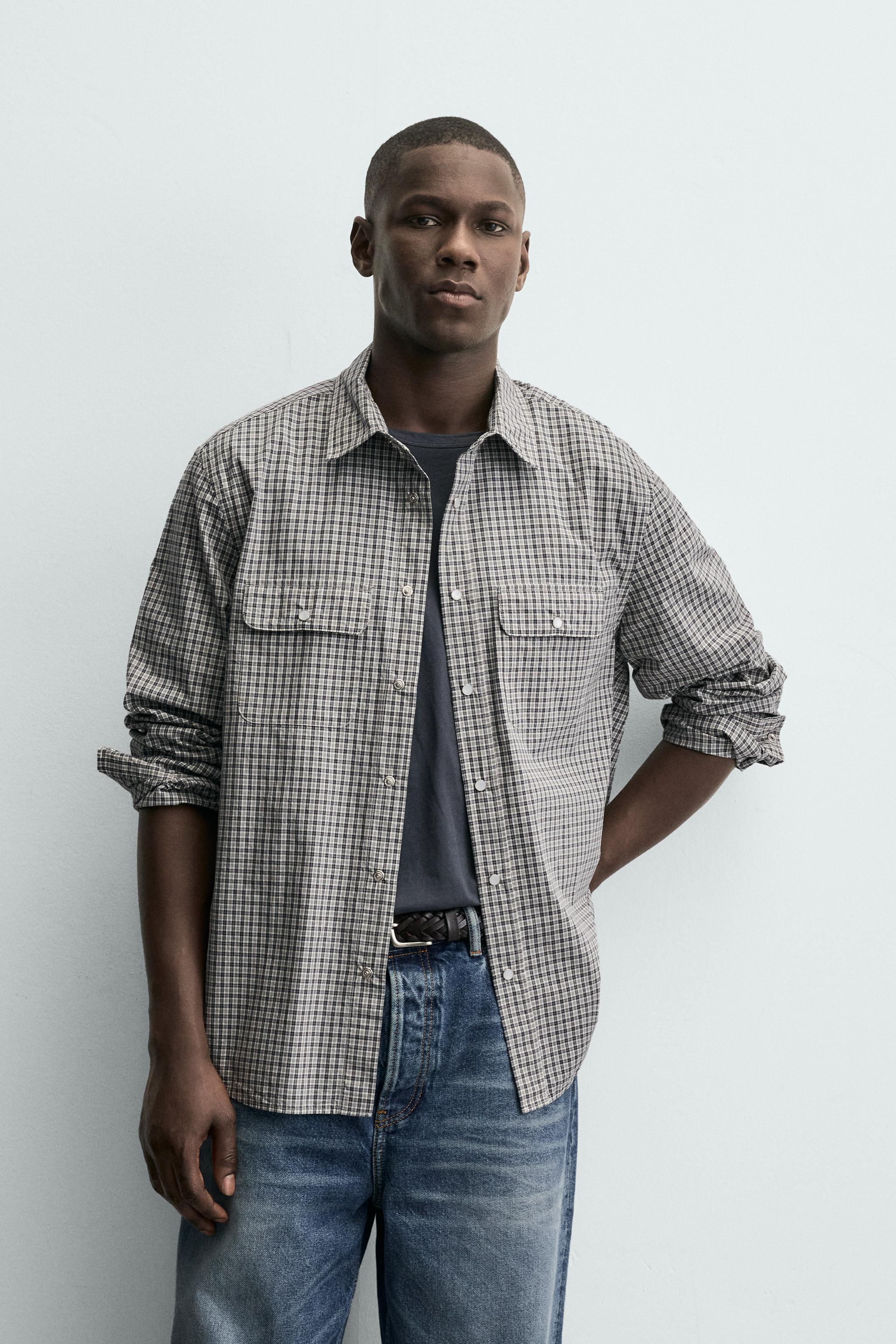 PLAID SHIRT WITH POCKETS - Gray / Tan | ZARA Canada