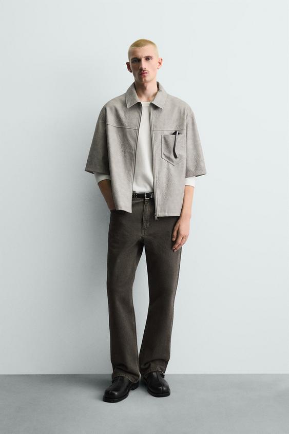 RELAXED FIT LEATHER EFFECT OVERSHIRT - Grey by Zara - Image 0