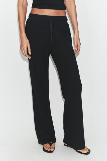 STRAIGHT RIBBED TROUSERS - Black by Zara