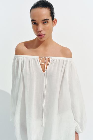 Zara ZW COLLECTION LINEN BLOUSE - White