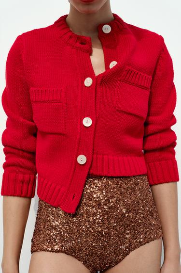 ТРИКОТАЖНЫЙ КАРДИГАН С КАРМАНАМИ — КРАСНЫЙ от Zara — изображение 0