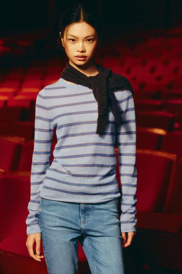 Zara 條紋羊毛針織衫 - 淡藍色