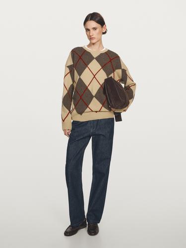 Pull à losanges en laine mélangée - Vison foncé de Zara