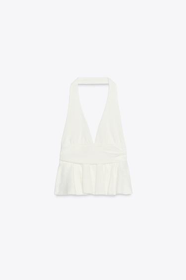 RUFFLED HALTER TOP - White by Zara - Image 5