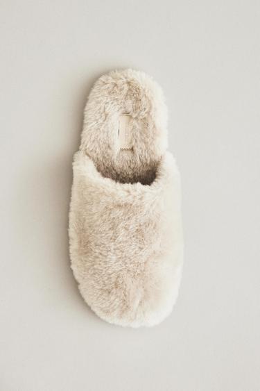 FAUX FUR MULE SLIPPERS - Beige by Zara