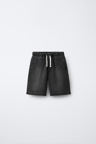 Zara LOOSE FIT DENIM SHORTS - Black