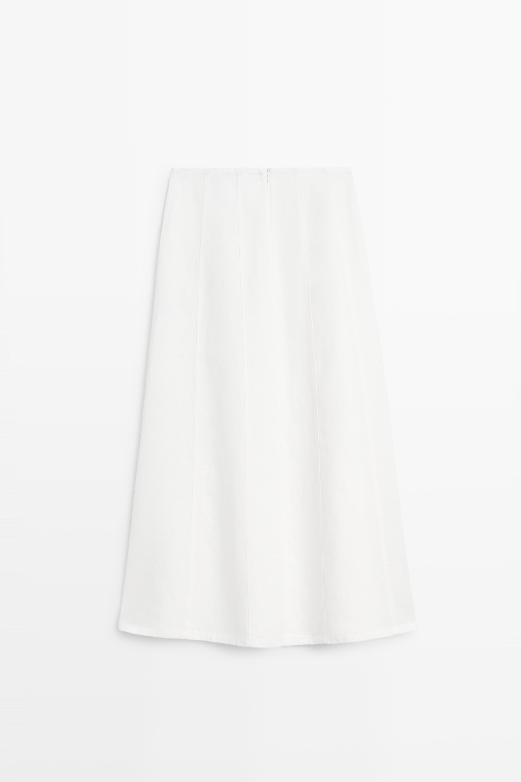 100% linen denim-effect midi skirt