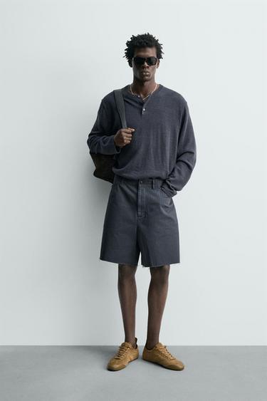 BOMBAŽNE KRATKE HLAČE S PAŠČKOM - Temna indigo barva de Zara - Slika 0