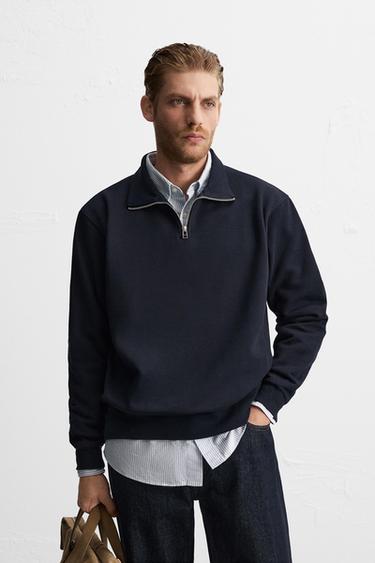 BASIC ZIP-NECK SWEATSHIRT - Navy blue by Zara
