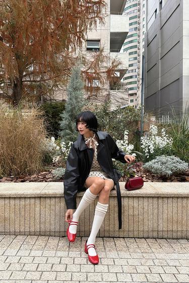 Zara 繫帶人造皮革夾克 - 黑色