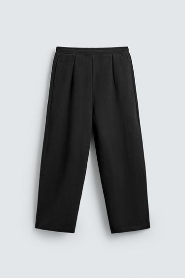 Zara PLEATED WIDE FIT JOGGER PANTS - Black