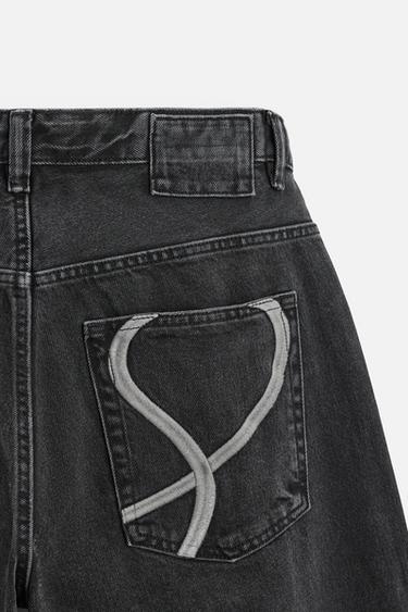 EMBROIDERED BAGGY FIT JEANS - Black by Zara - Image 8