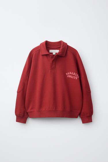 PRINTED SLOGAN POLO SWEATSHIRT - Maroon by Zara