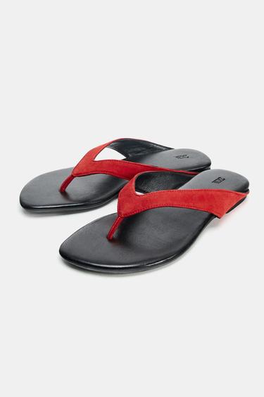 SANDALES PLATES EN CUIR - Rouge de Zara - Image 2