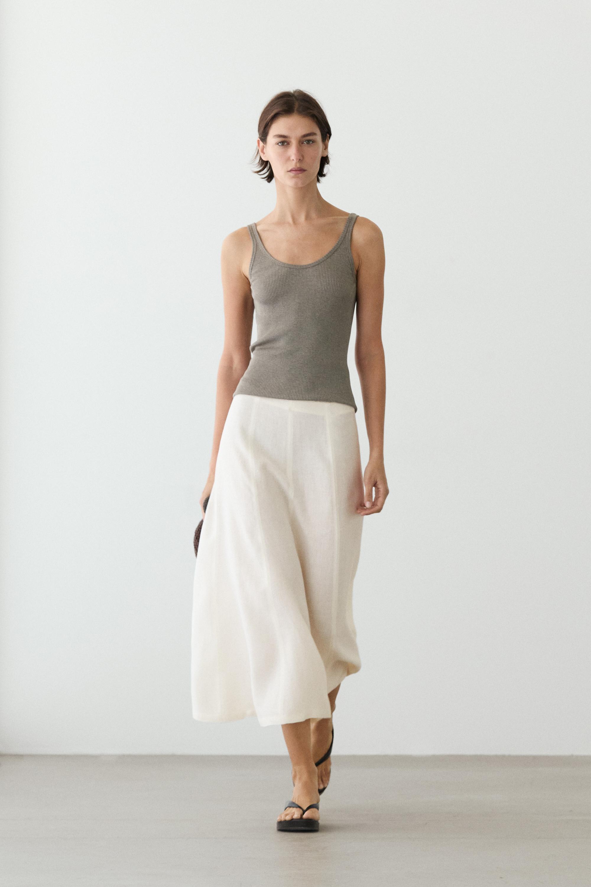 Jupe midi fluide 100 % lin