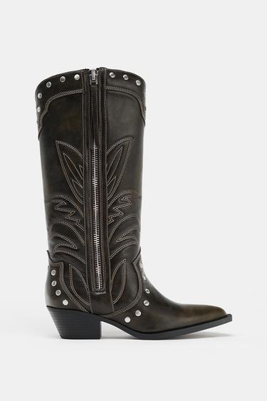 BOTTES COW-BOY À CLOUS - Marron de Zara - Image 1