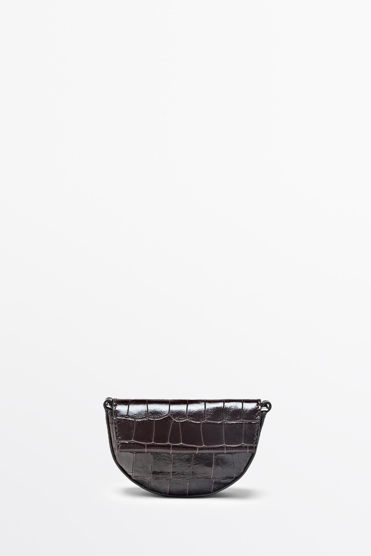 Croco-effect leather mini bag — Brown