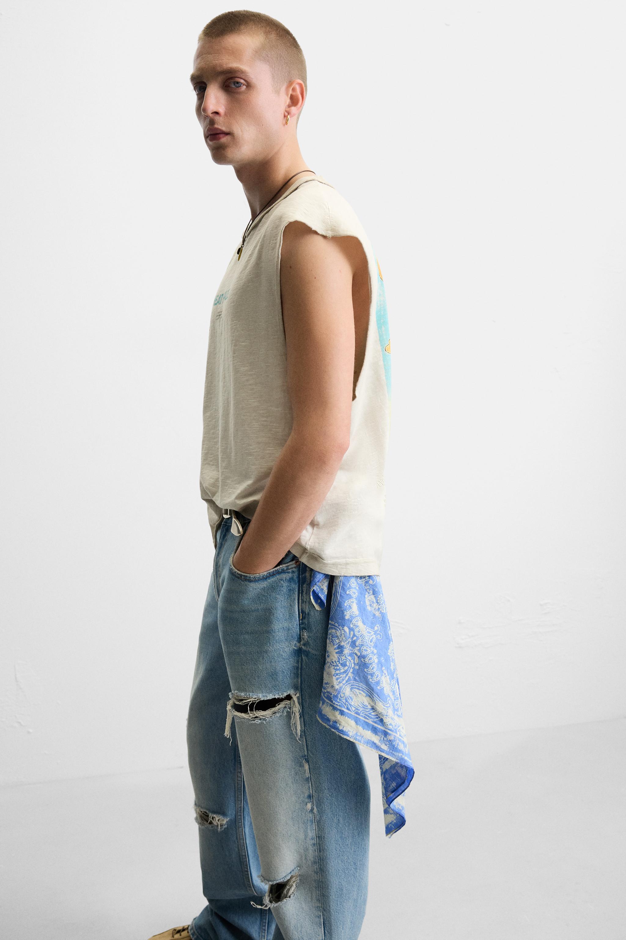 ★ドイツ発*ZARA*新作*ウォッシュ加工プリントタンク/GREY★ ウォッシュ加工プリントタンクトップ - カーボングレー | ZARA