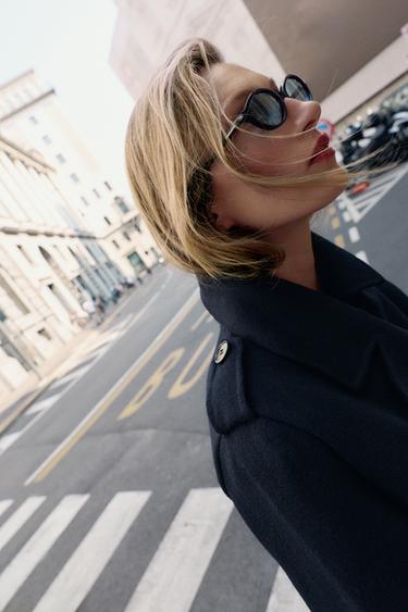 MANTEAU EN LAINE AVEC CEINTURE - bleu marine de Zara - Image 4