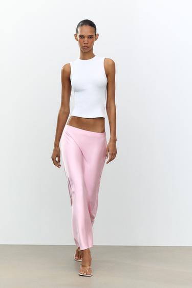 SATIN MIDI SKIRT - Pink / Mauve by Zara