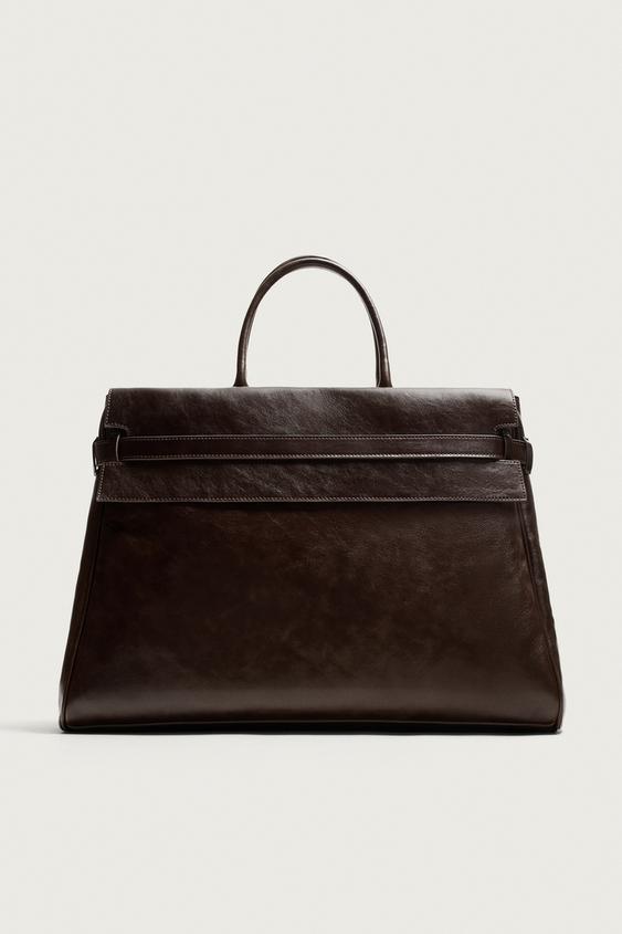 BOLSO DE MANO PIEL - Marrón de Zara - Imagen 0