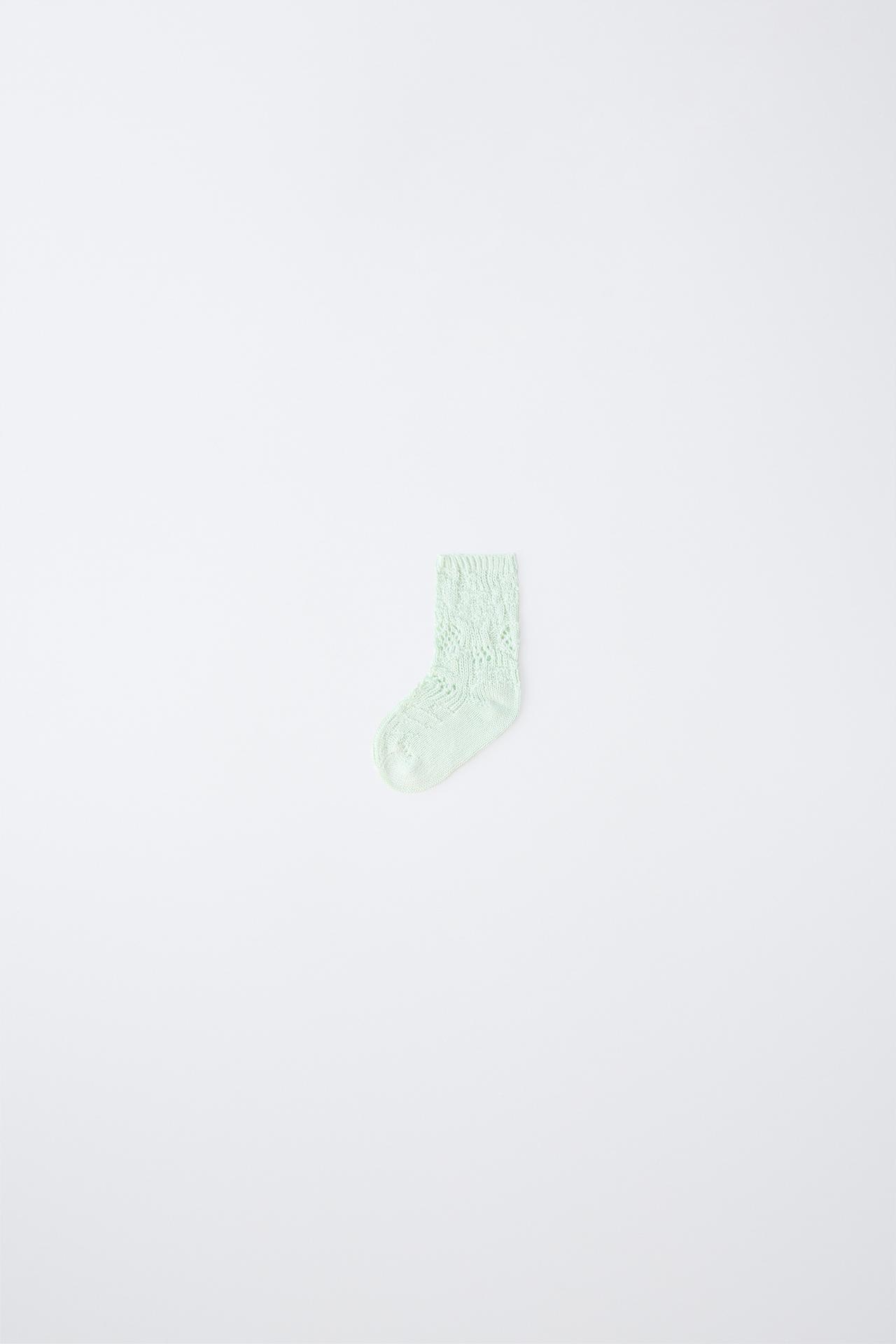 COTTON AND SILK OPENWORK MID-LENGTH SOCKS — Pastel green