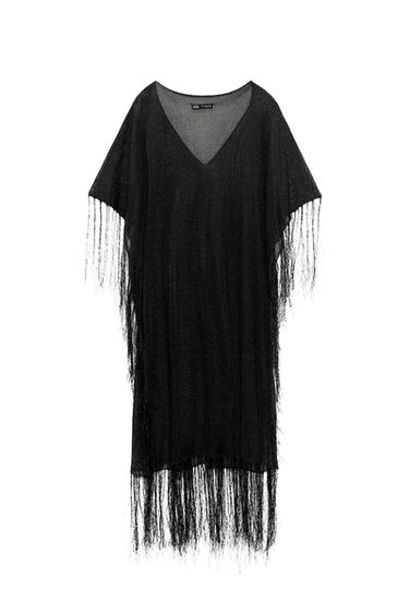 KAFTAN WITH METALLIC THREAD FRINGING