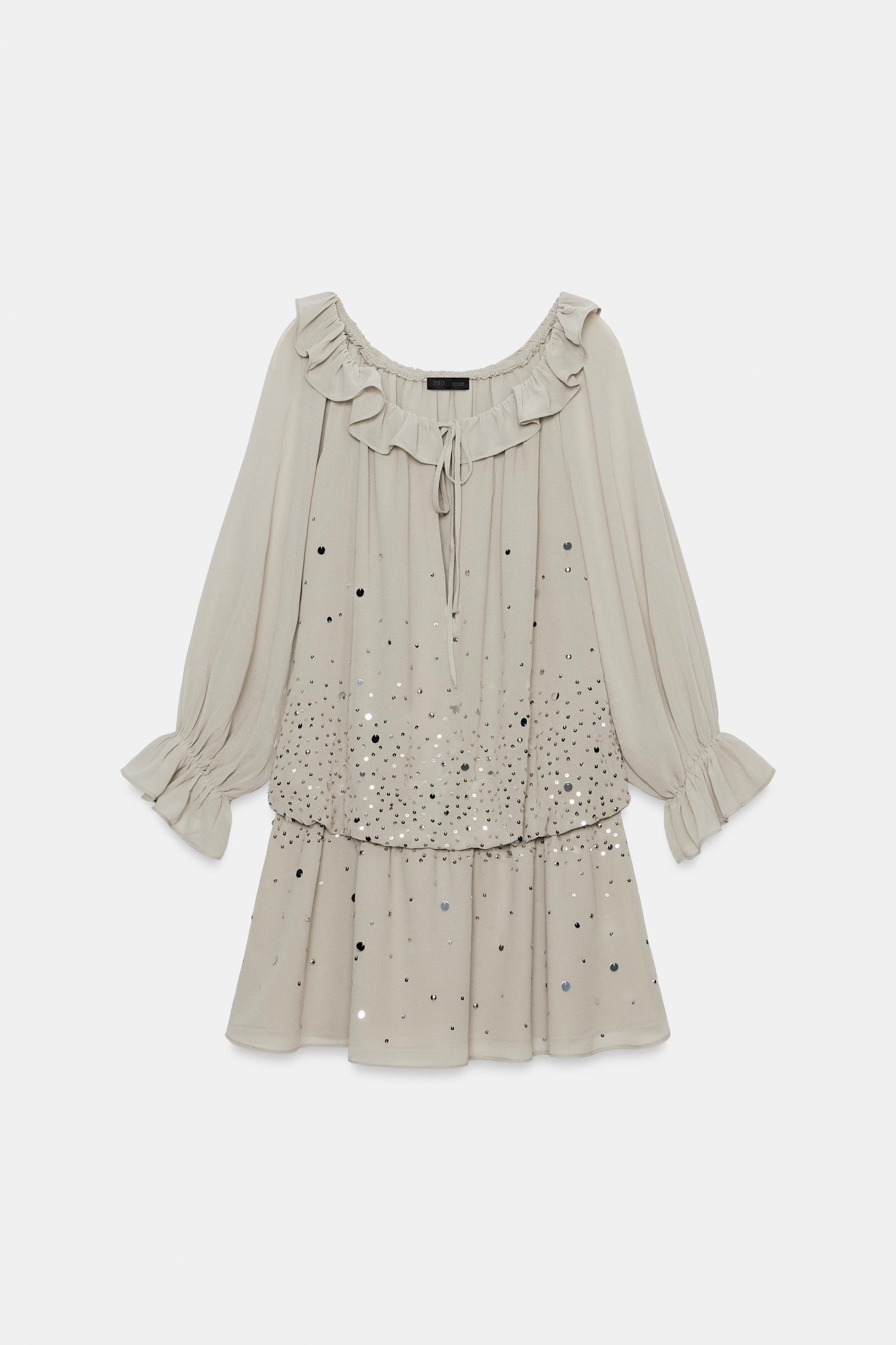 GEORGETTE SHIMMER RUFFLE MINI DRESS