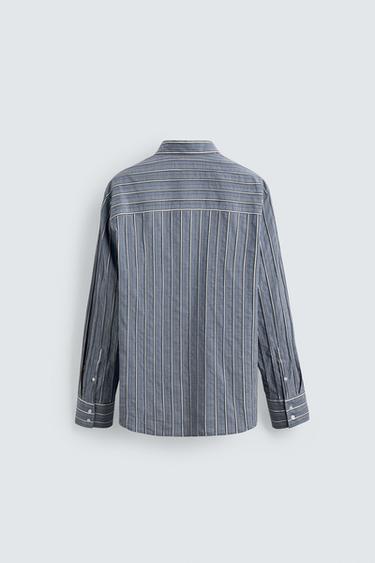 RELAXED FIT STRIPED JACQUARD SHIRT - Blue by Zara - Image 8