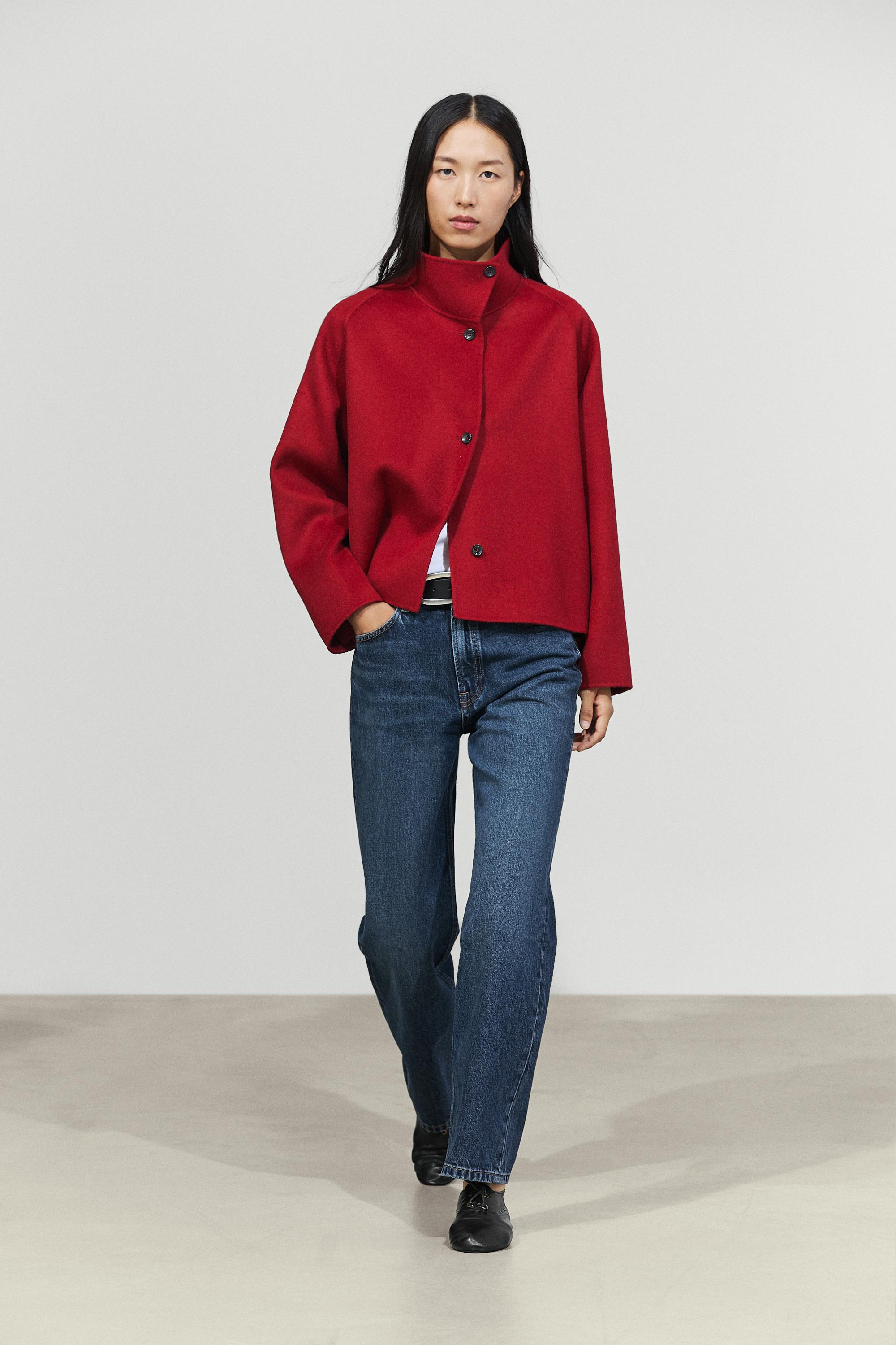 Court manteau col montant mélange laine